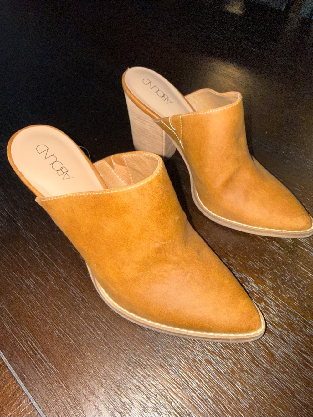 Nordstrom Cognac Suede Pointed-Toe Mule Heels